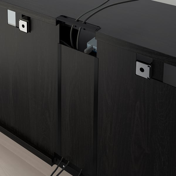 BESTÅ TV storage combination/glass doors, black-brown/Hanviken black-brown clear glass, 300x42x231 cm
