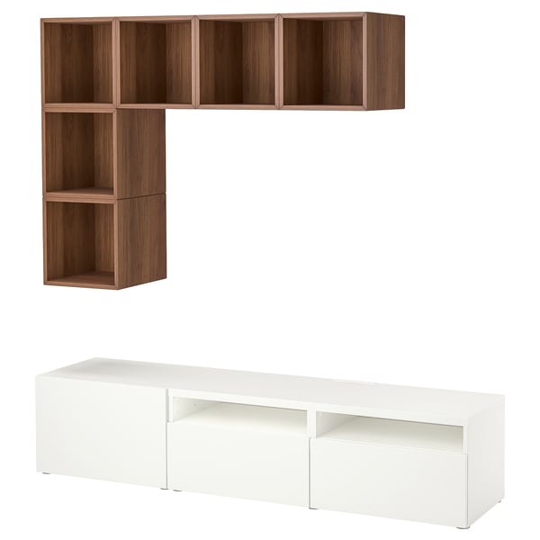 BESTÅ / EKET cabinet combination for TV, white/walnut effect, 180x42x170 cm