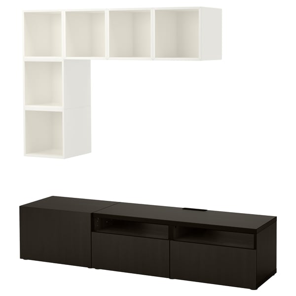 BESTÅ / EKET cabinet combination for TV, white/black-brown, 180x42x170 cm