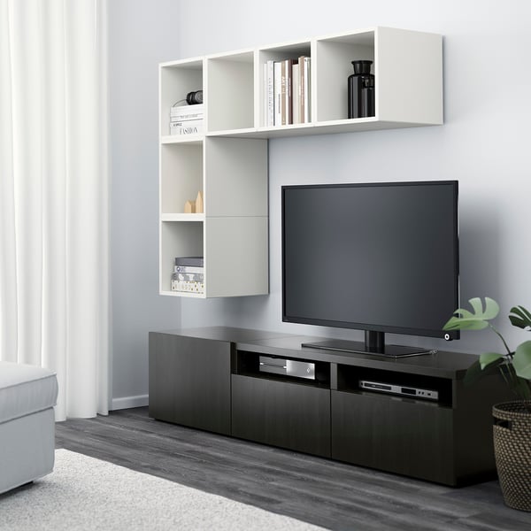BESTÅ / EKET cabinet combination for TV, white/black-brown, 180x42x170 cm