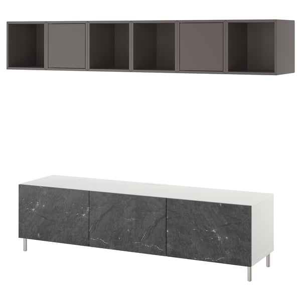 BESTÅ / EKET TV bench, white/Bergsviken/Ösarp stainless steel, 180x42x48 cm