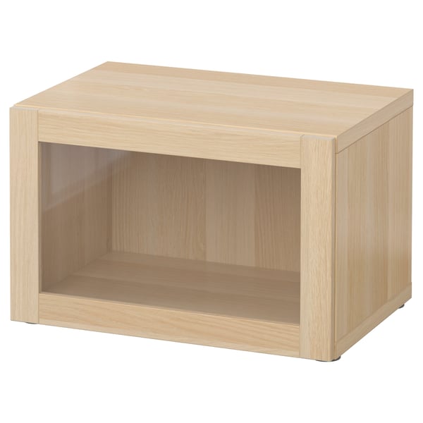 BESTÅ shelf unit with glass door, white stained oak effect/Sindvik white stained oak eff clear glass, 60x42x38 cm