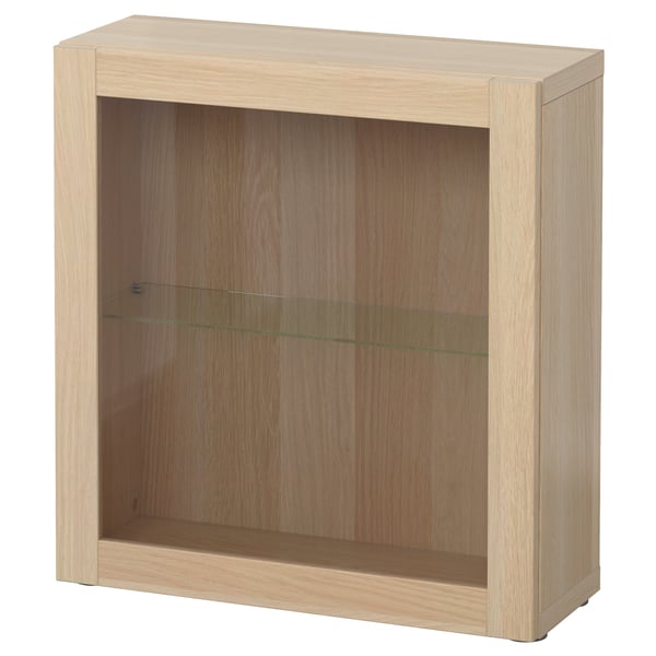 BESTÅ shelf unit with glass door, white stained oak effect/Sindvik white stained oak eff clear glass, 60x22x64 cm