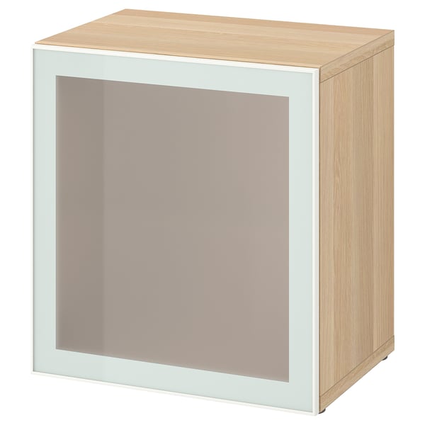 BESTÅ shelf unit with glass door, white stained oak effect Glassvik/white/light green frosted glass, 60x42x64 cm