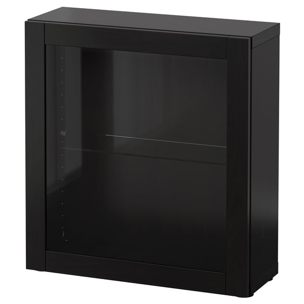BESTÅ shelf unit with glass door, black-brown/Sindvik black-brown clear glass, 60x22x64 cm