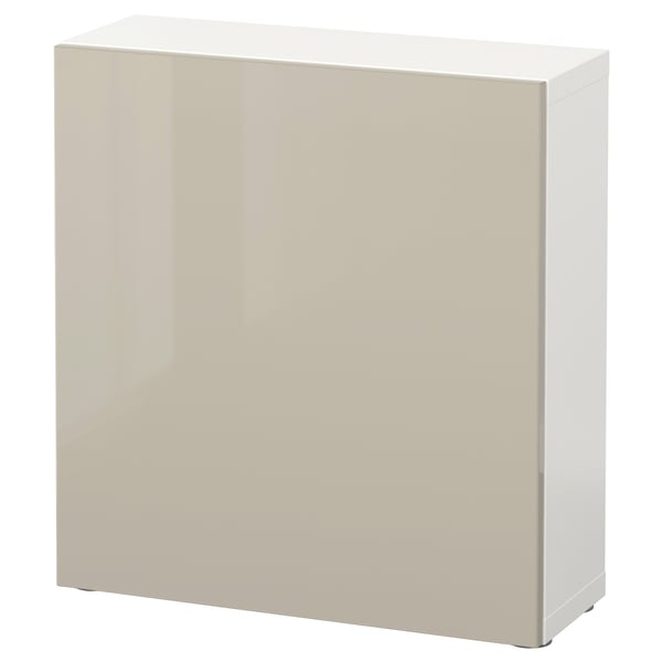 BESTÅ shelf unit with door, white/Selsviken high-gloss/beige, 60x22x64 cm