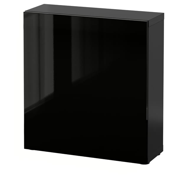 BESTÅ shelf unit with door, black-brown/Selsviken high-gloss/black, 60x22x64 cm
