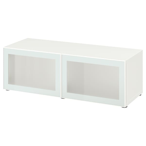 Ikea BESTÅ - Shelf unit with glass doors, white Glassvik/white/light green frosted glass, 120x42x38 cm