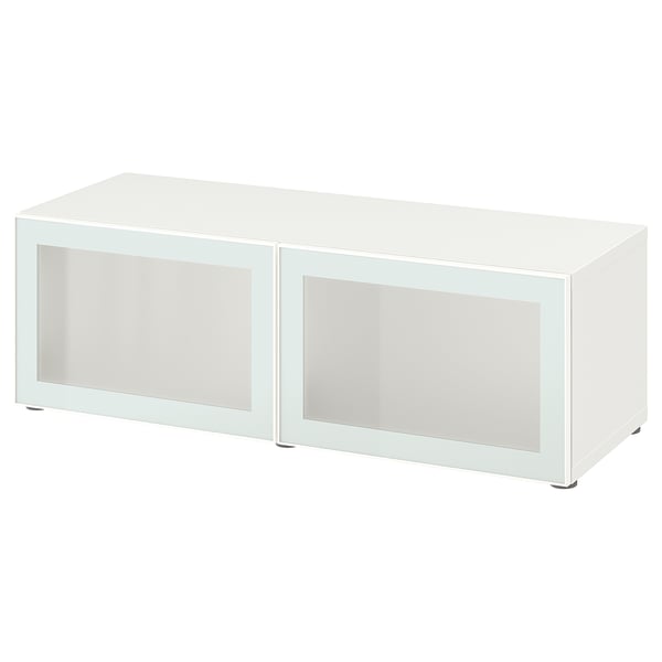 BESTÅ shelf unit with glass doors, white Glassvik/white/light green frosted glass, 120x42x38 cm