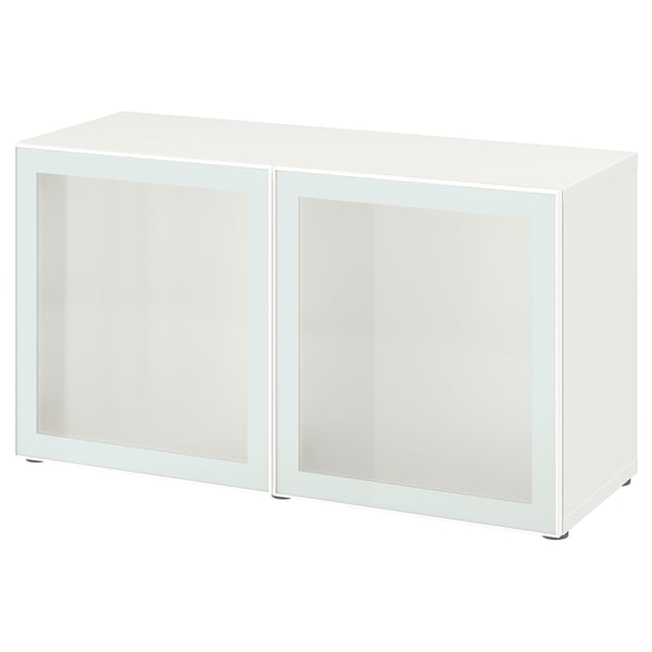 BESTÅ shelf unit with glass doors, white Glassvik/white/light green frosted glass, 120x42x64 cm