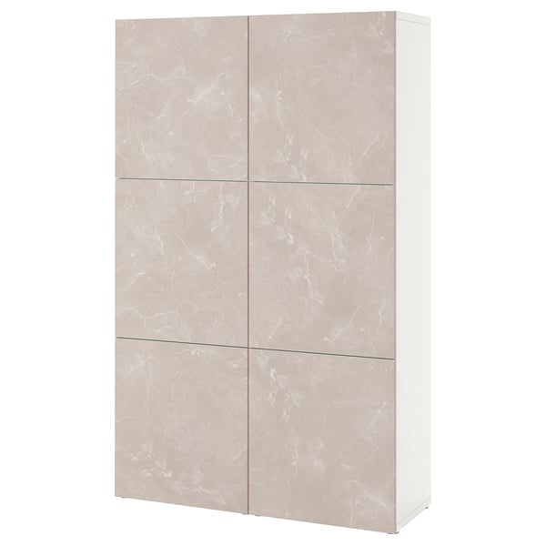 BESTÅ storage combination with doors, white Bergsviken/beige marble effect, 120x42x193 cm