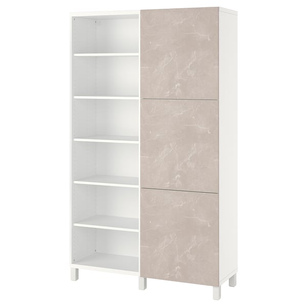 BESTÅ storage combination with doors, white Bergsviken/beige marble effect, 120x42x202 cm
