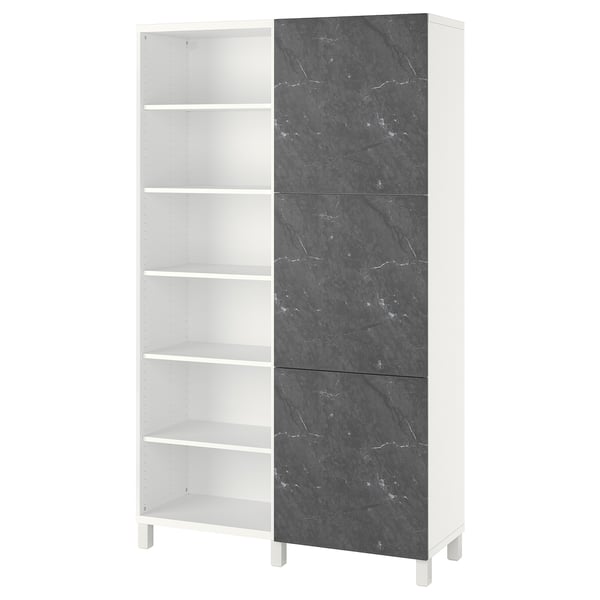 BESTÅ storage combination with doors, white Bergsviken/black marble effect, 120x42x202 cm