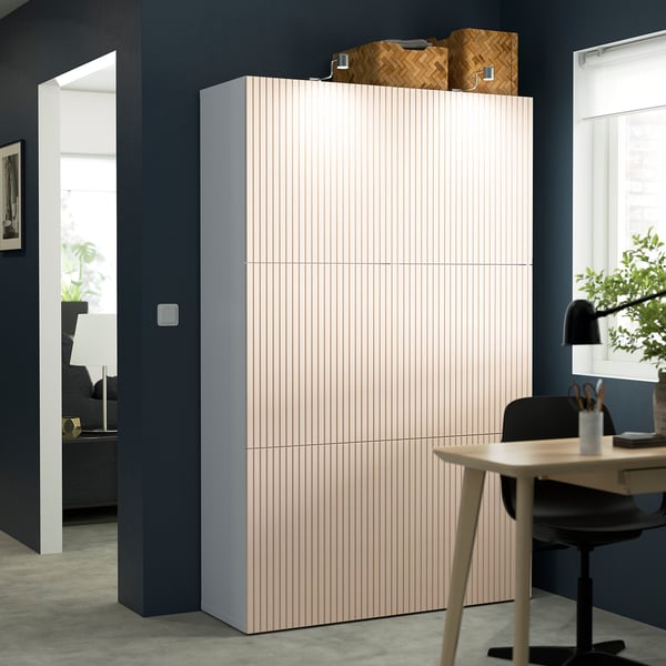 BESTÅ storage combination with doors, white/Björköviken birch veneer, 120x42x193 cm