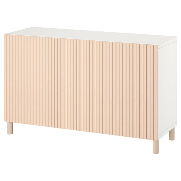 BESTÅ storage combination with doors, white/Björköviken/Mejarp birch veneer, 120x42x74 cm
