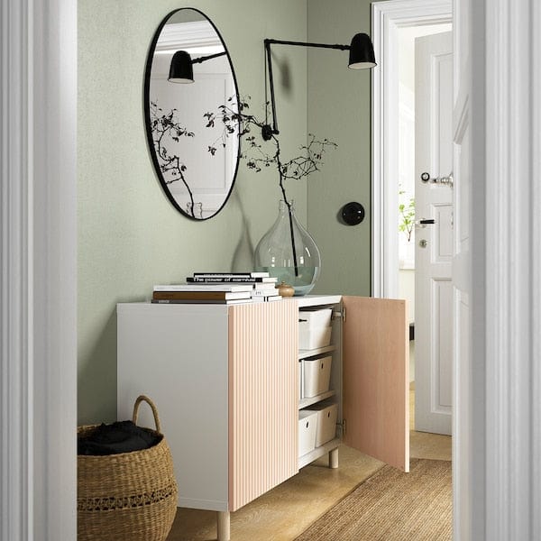 Ikea BESTÅ - Storage combination with doors, white/Björköviken/Mejarp birch veneer, 120x42x74 cm