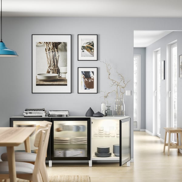 BESTÅ storage combination with doors, white/Fällsvik anthracite, 180x42x74 cm