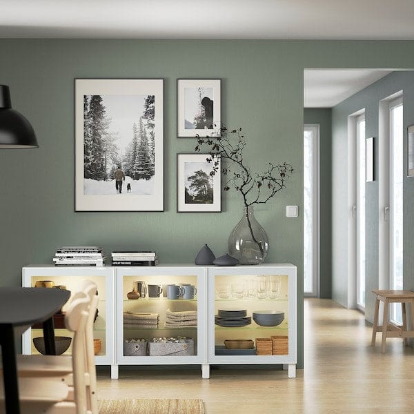 Ikea BESTÅ - Storage combination with doors, white Glassvik/Stubbarp/white/light green clear glass, 180x42x74 cm