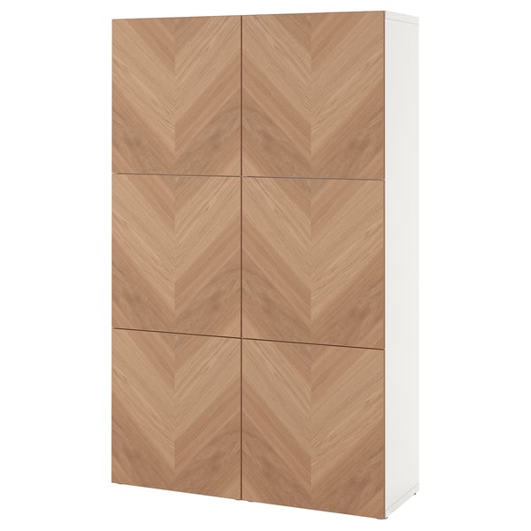 BESTÅ storage combination with doors, white/Hedeviken oak veneer, 120x42x193 cm