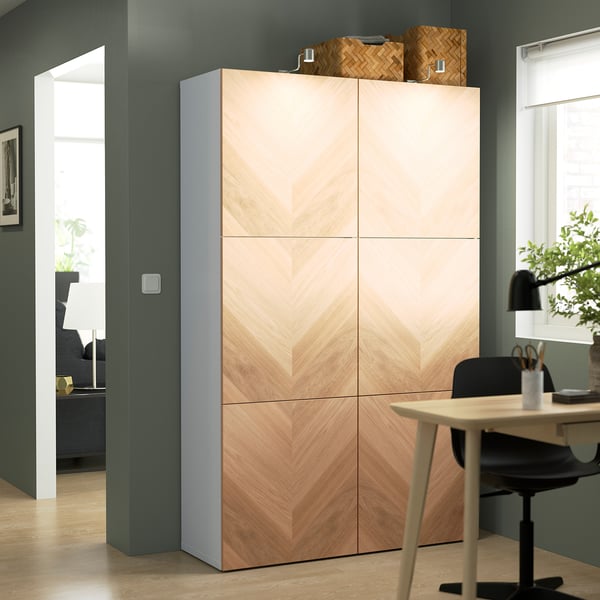 BESTÅ storage combination with doors, white/Hedeviken oak veneer, 120x42x193 cm