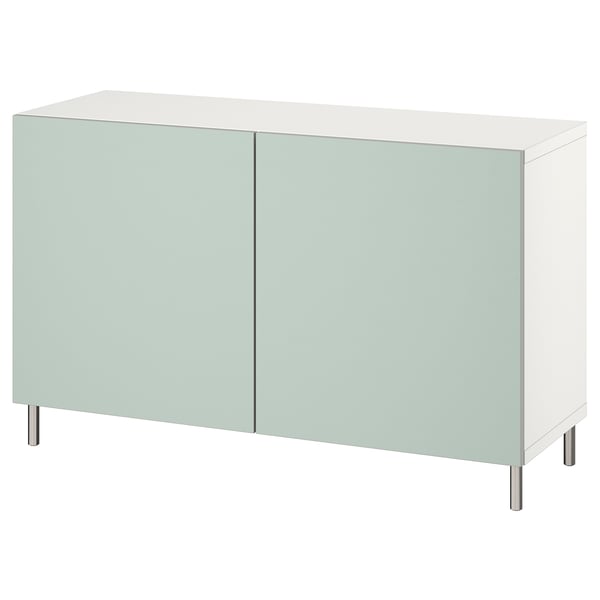 BESTÅ storage combination with doors, white/Hjortviken/Ösarp pale grey-green, 120x42x74 cm