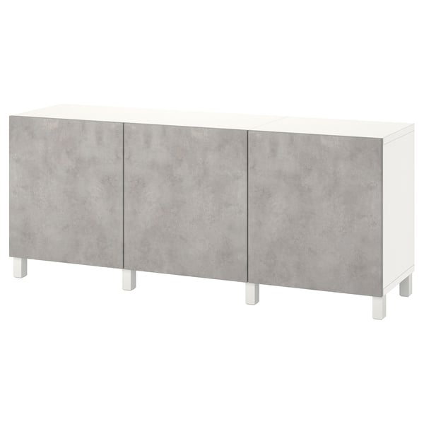 BESTÅ storage combination with doors, white Kallviken/Stubbarp/light grey concrete effect, 180x42x74 cm