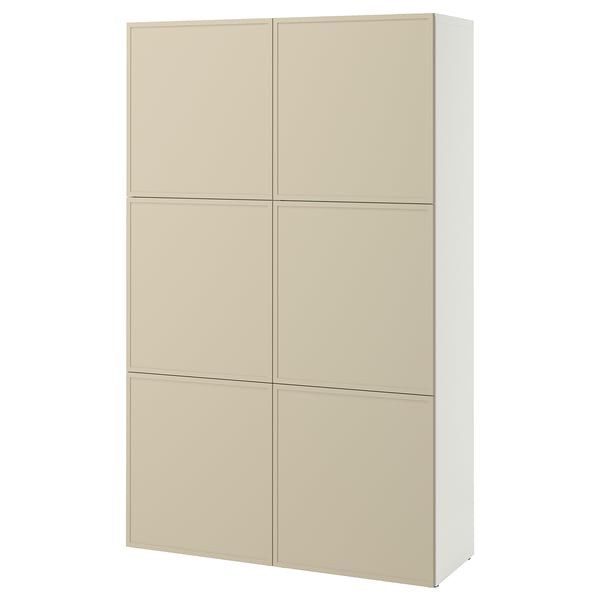 BESTÅ storage combination with doors, white/Krukmakare beige, 120x42x193 cm