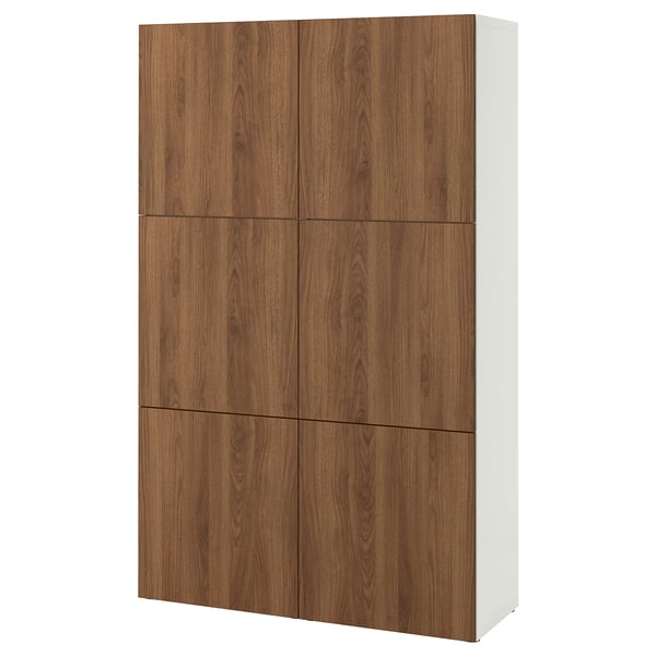 BESTÅ storage combination with doors, white brown/Lappviken walnut effect, 120x42x193 cm
