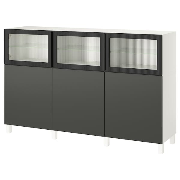 Ikea BESTÅ - Storage combination with doors, white Lappviken/Fällsvik dark grey, 180x42x112 cm