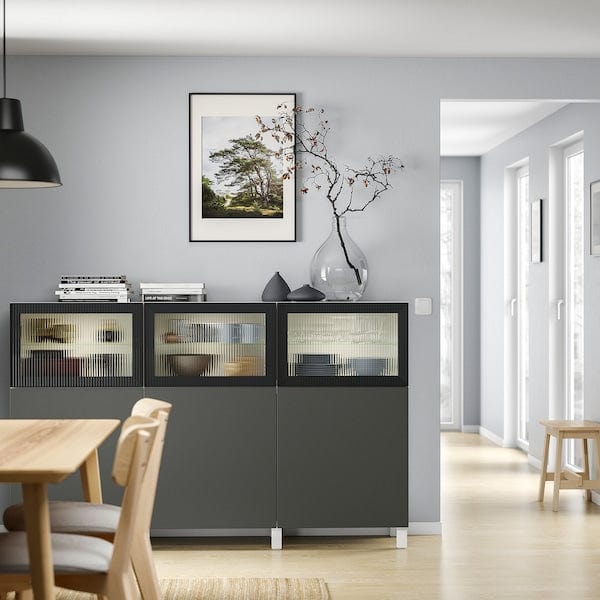 Ikea BESTÅ - Storage combination with doors, white Lappviken/Fällsvik dark grey, 180x42x112 cm