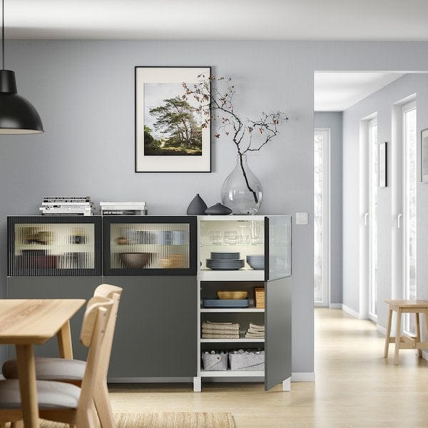 Ikea BESTÅ - Storage combination with doors, white Lappviken/Fällsvik dark grey, 180x42x112 cm