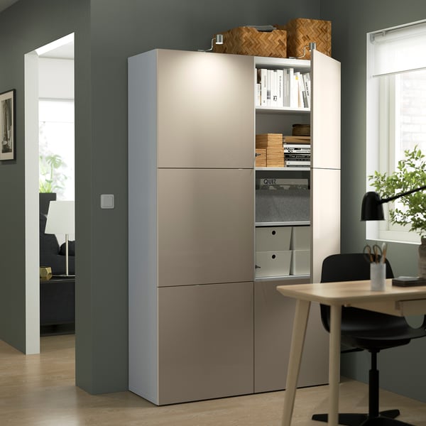 BESTÅ storage combination with doors, white/Lappviken light grey-beige, 120x42x193 cm
