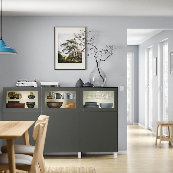 Ikea BESTÅ - Storage combination with doors, white Lappviken/Sindvik dark grey, 180x42x112 cm