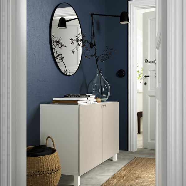 BESTÅ storage combination with doors, white/Lappviken/Stubbarp light grey-beige, 120x42x74 cm