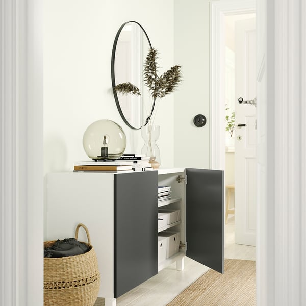 BESTÅ storage combination with doors, white/Lappviken/Stubbarp dark grey, 120x42x74 cm