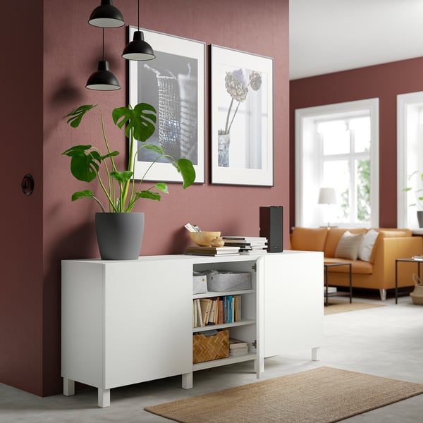 BESTÅ storage combination with doors, white/Laxviken/Stubbarp white, 180x42x74 cm