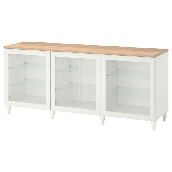 BESTÅ storage combination with doors, white/Ostvik/Kabbarp white clear glass, 180x42x76 cm