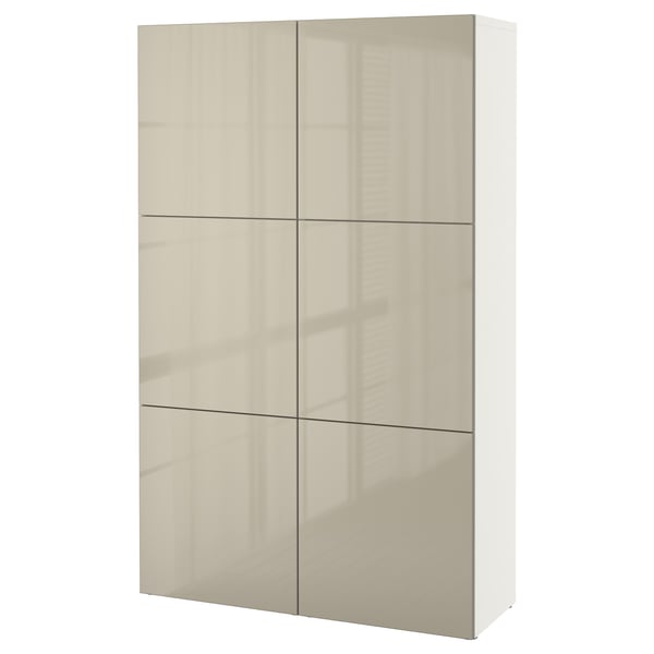 BESTÅ storage combination with doors, white/Selsviken high-gloss/beige, 120x42x193 cm