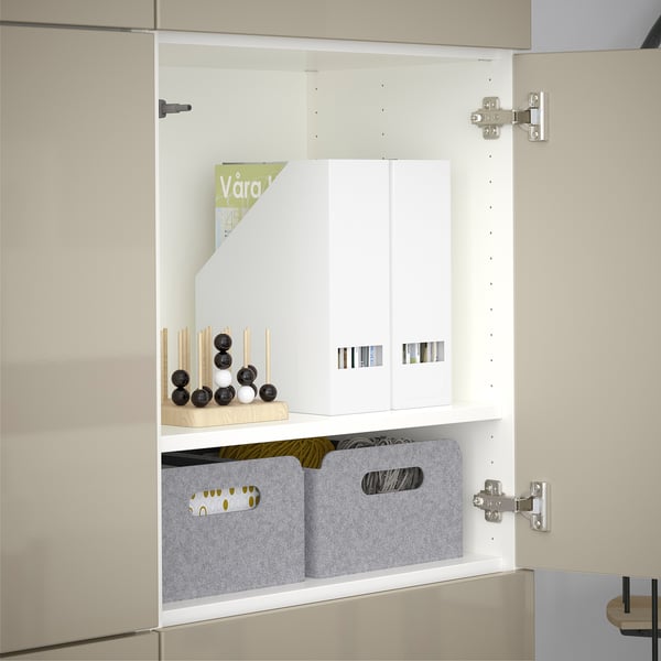 BESTÅ storage combination with doors, white/Selsviken high-gloss/beige, 120x42x193 cm