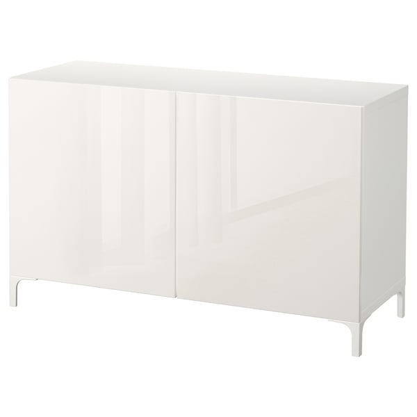 BESTÅ storage combination with doors, white/Selsviken high-gloss/white, 120x42x74 cm
