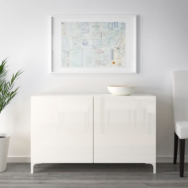 Ikea BESTÅ - Storage combination with doors, white/Selsviken high-gloss/white, 120x42x74 cm