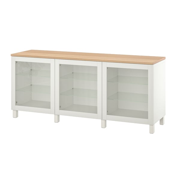BESTÅ storage combination with doors, white/Sindvik/Stubbarp white clear glass, 180x42x76 cm