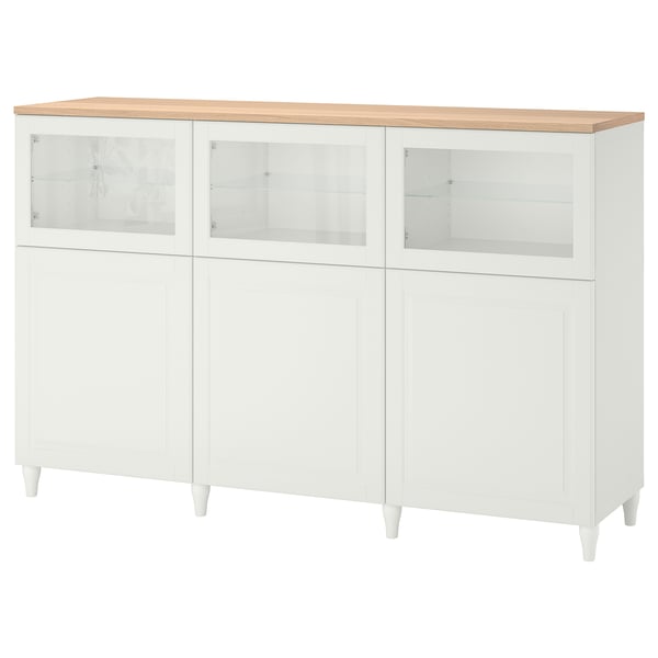 BESTÅ storage combination with doors, white/Smeviken/Kabbarp white clear glass, 180x42x114 cm