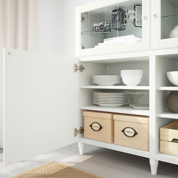 BESTÅ storage combination with doors, white/Smeviken/Kabbarp white clear glass, 180x42x112 cm