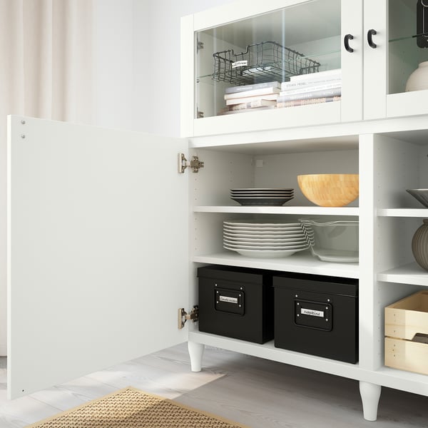 BESTÅ storage combination with doors, white/Sutterviken/Kabbarp white clear glass, 180x42x112 cm