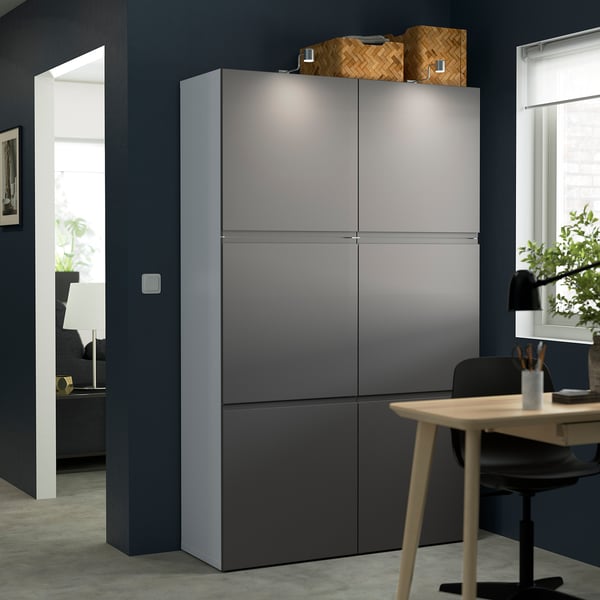 BESTÅ storage combination with doors, white/Västerviken dark grey, 120x42x193 cm