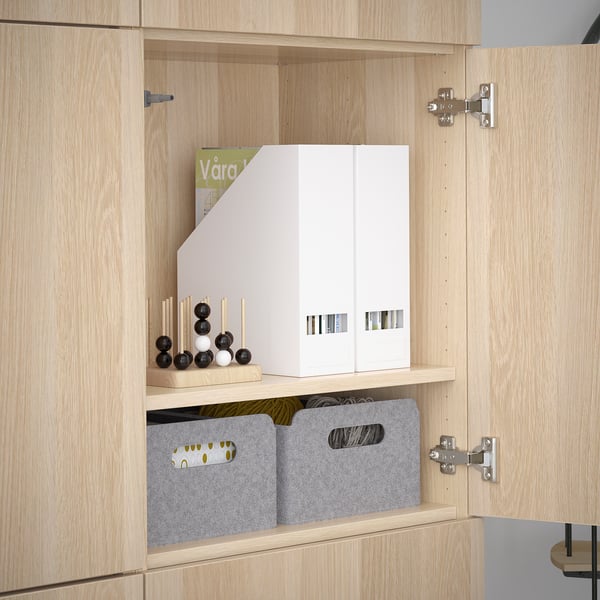 BESTÅ storage combination with doors, white stained oak effect/Lappviken white stained oak effect, 120x42x193 cm