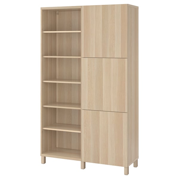 BESTÅ storage combination with doors, white stained oak effect/Lappviken/Stubbarp white stained oak effect, 120x42x202 cm