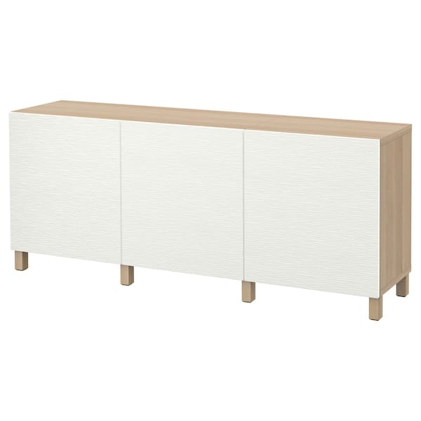 Ikea BESTÅ - Storage combination with doors, white stained oak effect/Laxviken/Stubbarp white, 180x42x74 cm