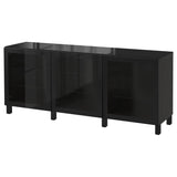 BESTÅ storage combination with doors, Glassvik black/clear glass, 180x42x75 cm